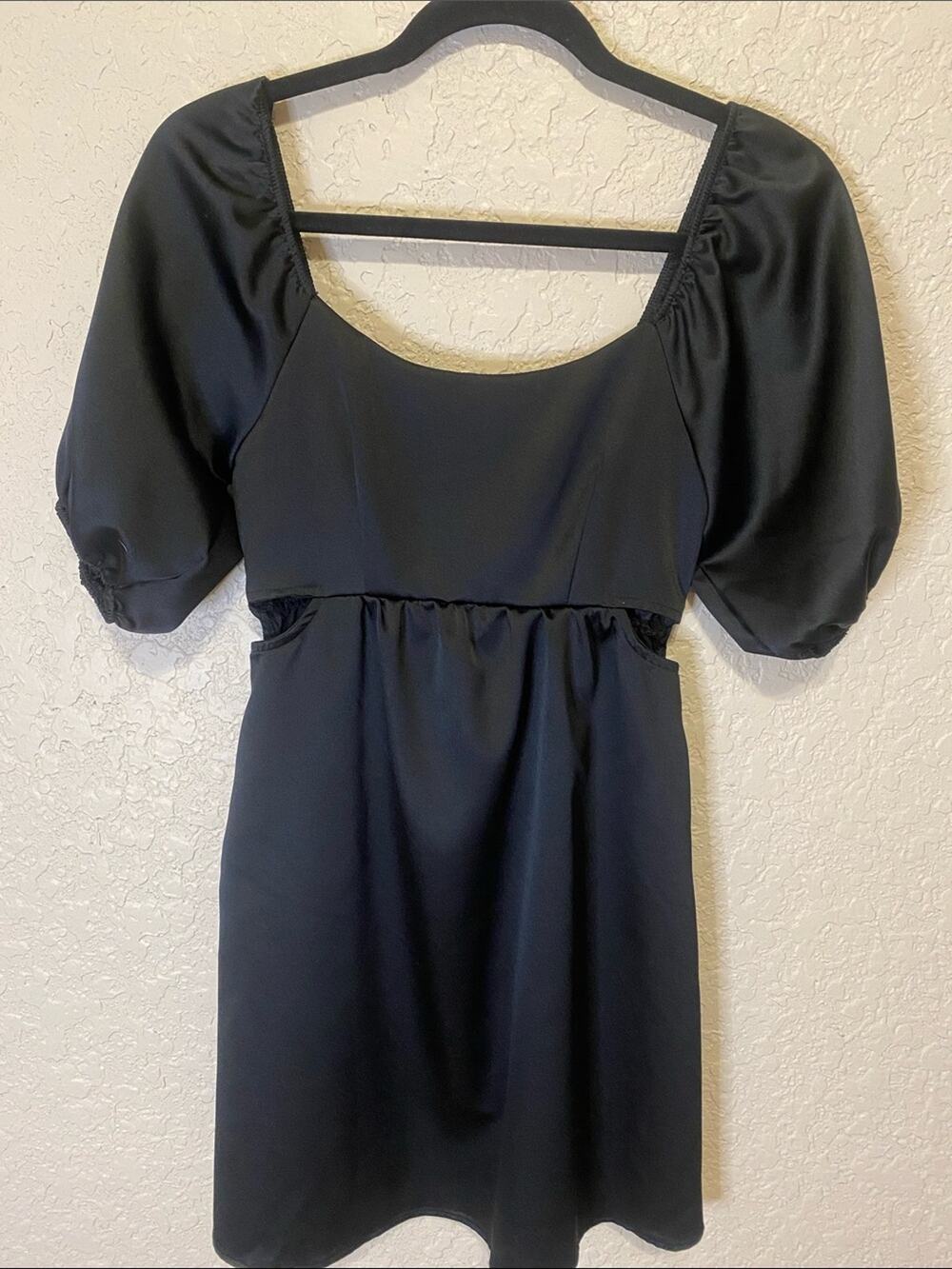 Altar’d state black satin dress w/waist & back cutouts size XS